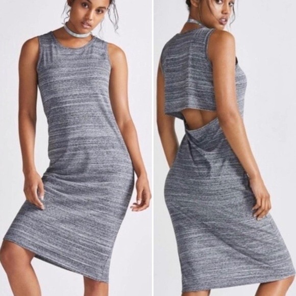 Fabletics Eileen Open Back Midi Dress Gray Space Dye Jersey Knit Size Medium - Picture 1 of 9